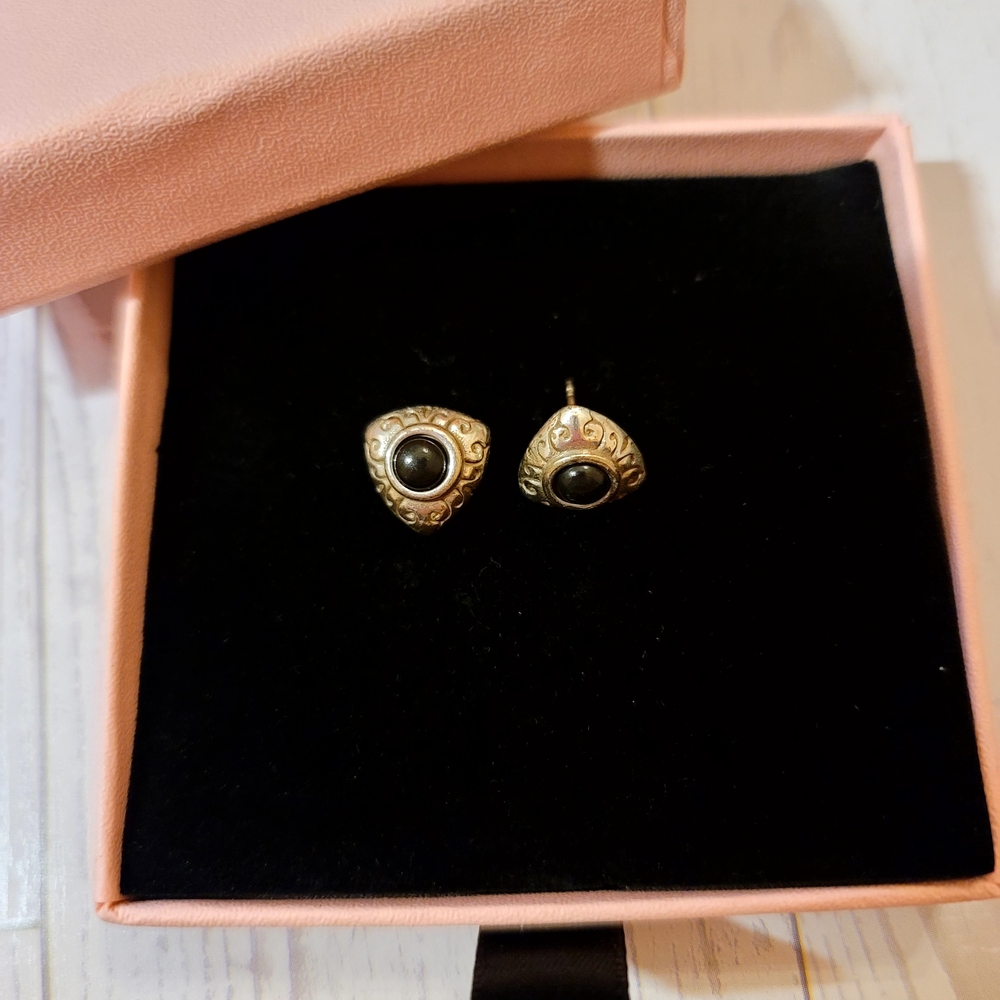 Brighton Silver Plated and Black Stone Women's Earrings